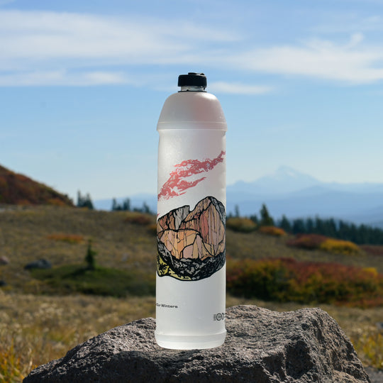 The back of 'Longs Peak Alpenglow' Vesica showing off artwork of Longs Peak